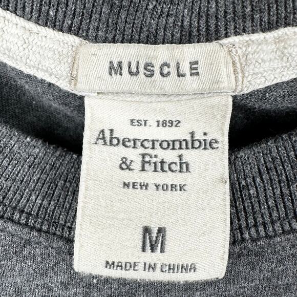 Abercrombie & Fitch Muscle Tee Long Sleeve Stitched Spell Out Gray Men's Medium - Picture 7 of 11
